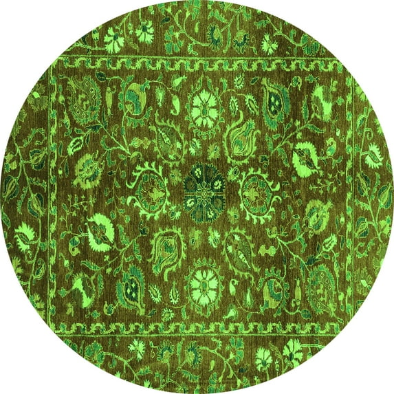 Ahgly Company Indoor Round Oriental Green Traditional Area Rugs, 8' Round