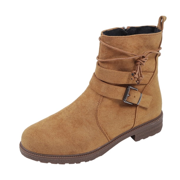 NECHOLOGY Botas Mujer Adulto Femenino Zapatos Botines de mujer Botas con hebilla y cinturón para mujer, botines de gamuza de Color sólido, punta redonda, cremallera lateral, talla grande (Brown, 8)