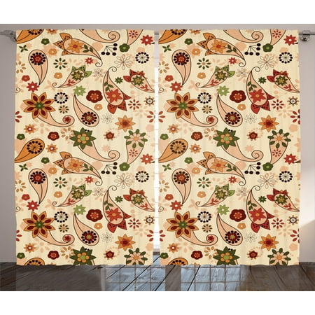 Paisley Decor Curtains 2 Panels Set Floral Design Print With