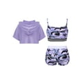 thumbnail image 3 of Raenseen Kids Girls Dance Gymnastic Workout Outfit Short Sleeve Hooded with Crop Tank Top Shorts Set Purple 8, 3 of 9