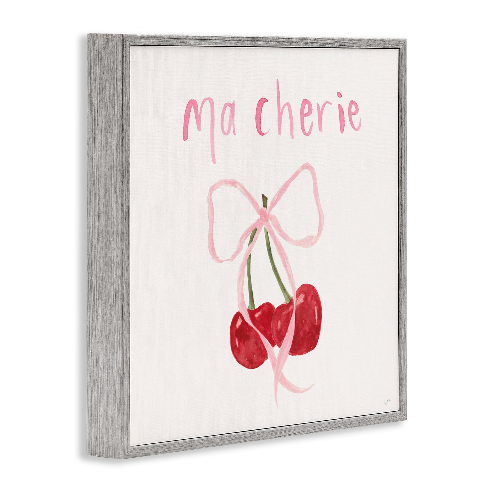 Stupell Industries Ma Cherie Ribboned Cherries Gray Framed Giclee Art, design by Lucille Price