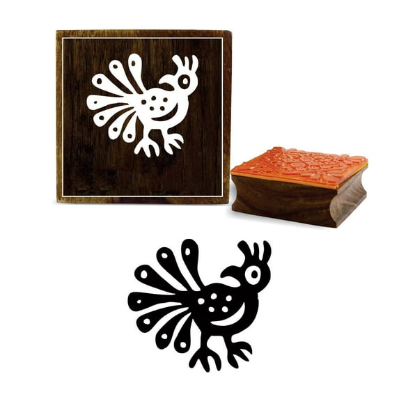 Printtoo Peacock Design Wooden Rubber Stamp Diary Card Square Brown Print Block-2 x 2 Inches