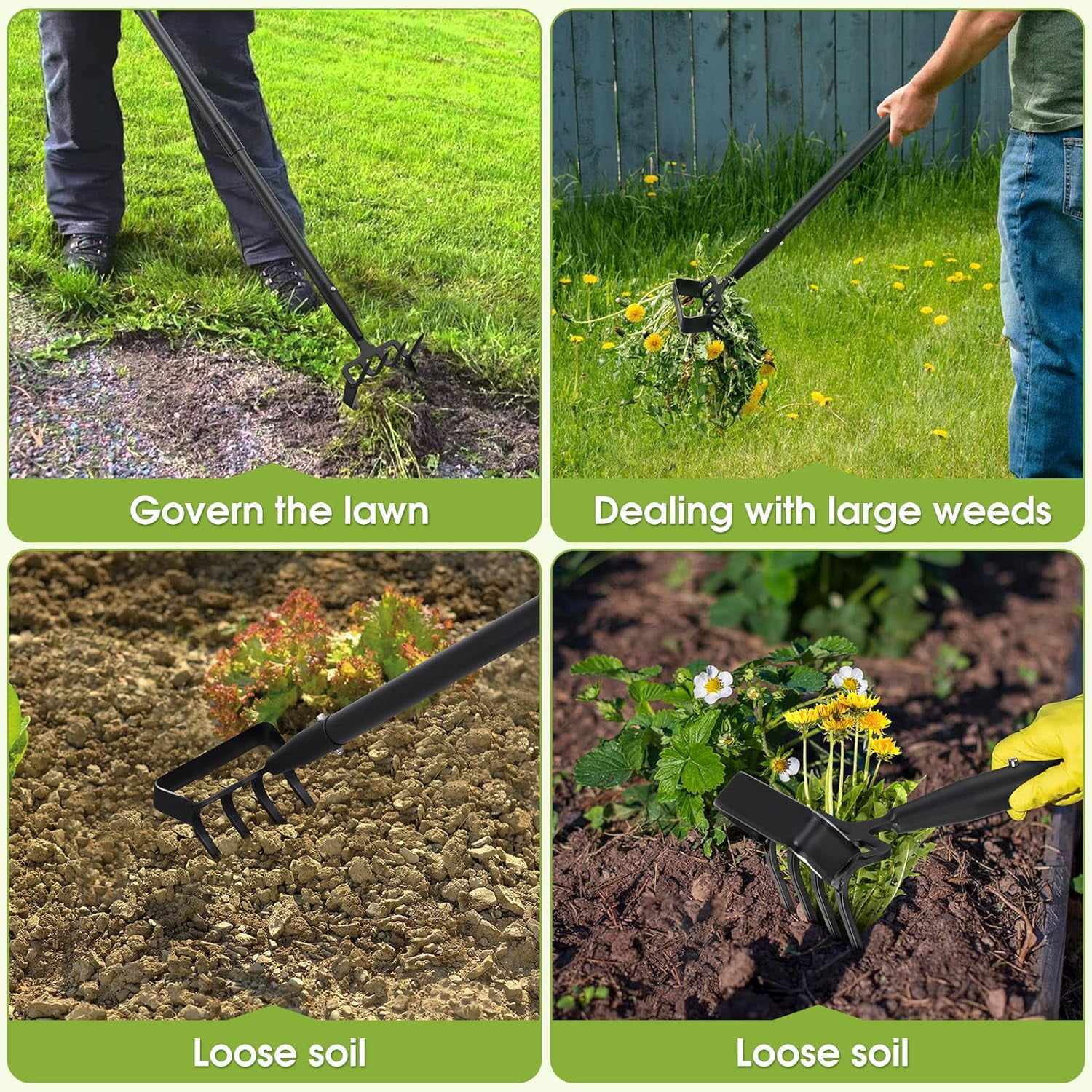Stirrup Hoe and Cultivator, Heavy Duty Scuffle Garden Hoe with 73Inch Adjustable Handle for Weeding,Digging, Loosening Soil, Metal Garden Hula Hoe with Rake Tiller Cultivator