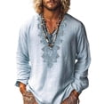 thumbnail image 2 of Snorda Long Sleeve Shirts for Men Linen Boho Printed V Neck Pullover Shirts Casual Loose Breathable Blouse for Daily Comfortable Wear, 2 of 5