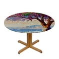 thumbnail image 3 of HAOXIT Fitted Round Tablecloth Watercolor Trees,Fall Autumn Art Tree Painting Multicolored Table Cover,Elastic Edged Table Cloth Fits Round Tables 38-42, 3 of 8