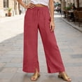 thumbnail image 3 of Casual Pants for Women 2026 Spring Summer Lightweight Elastic Waist Drawstring Side Split Hem Wide Leg Pants with Pockets, 3 of 6