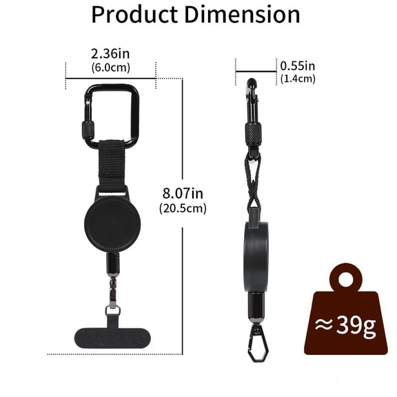 Anti-Theft Phone Tether - Universal Adhesive Anchor, Retractable Steel Line and Locking Carabiner
