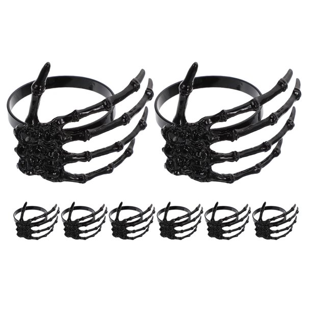 anillos para servilletas de Halloween, porta servilletas para fiesta de Halloween, anillos para servilletas con forma de mano de esqueleto.
