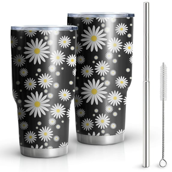 Daisy Floral Tumbler with Lid and Straw Stainless Steel 30oz Daisy Tumbler Cup Insulated Daisy Water Bottle Cups Coffee Tumbler Travel Mug Gifts for Women