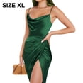 thumbnail image 2 of Vestido de satén con cuello halter sexy para mujer Vestido plisado con hendidura apretada para cóctel, vestido de fiesta Vestido formal de cóctel Adepaton BST2000444-4, 2 of 5