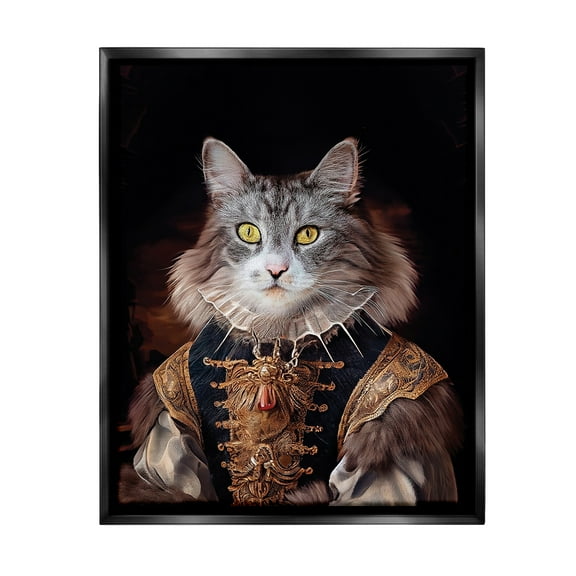 Stupell Industries Classic Cat Regal Fashion Animals & Insects Painting Black Floater Framed Canvas Art Print Wall Art, 17 x 21