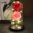 thumbnail image 4 of Dos Rosas, La Bella y La Bestia, rosa roja en una cúpula de cristal sobre una Base de madera, lámpara rosa para el Día de San Valentín, regalo de Navidad, decoración del hogar, 4 of 6