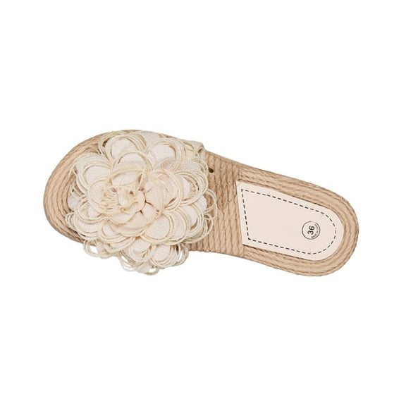 Virmaxy Womens Flat Sandals Women's Summer New Casual Flat Flat Big Flowers To Wear Flat Beach Slippers Beige 35