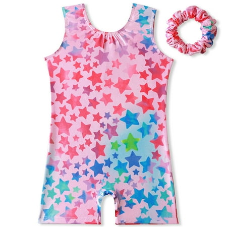 

YTDSCS 3-12T Girls Gymnastics Leotards for Toddlers Kids Digital Sleeveless Biketard Dancewear Outfit with Hair Scrunchie for Girls