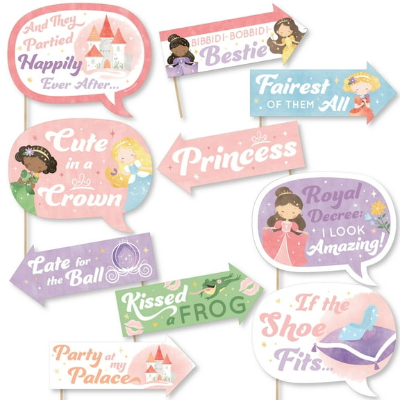 Big Dot of Happiness Funny Princess Party Photo Booth Props Kit, Princess Birthday Party Decorations for Girls - 10 Count Selfie Prop Sticks