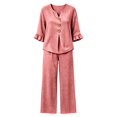 thumbnail image 7 of SELONE Dressy Matching Sets for Women Plus Size Plaid Henley Ruffle Blouse Wide Leg Long Pants Casual Workout Outfits, 7 of 7