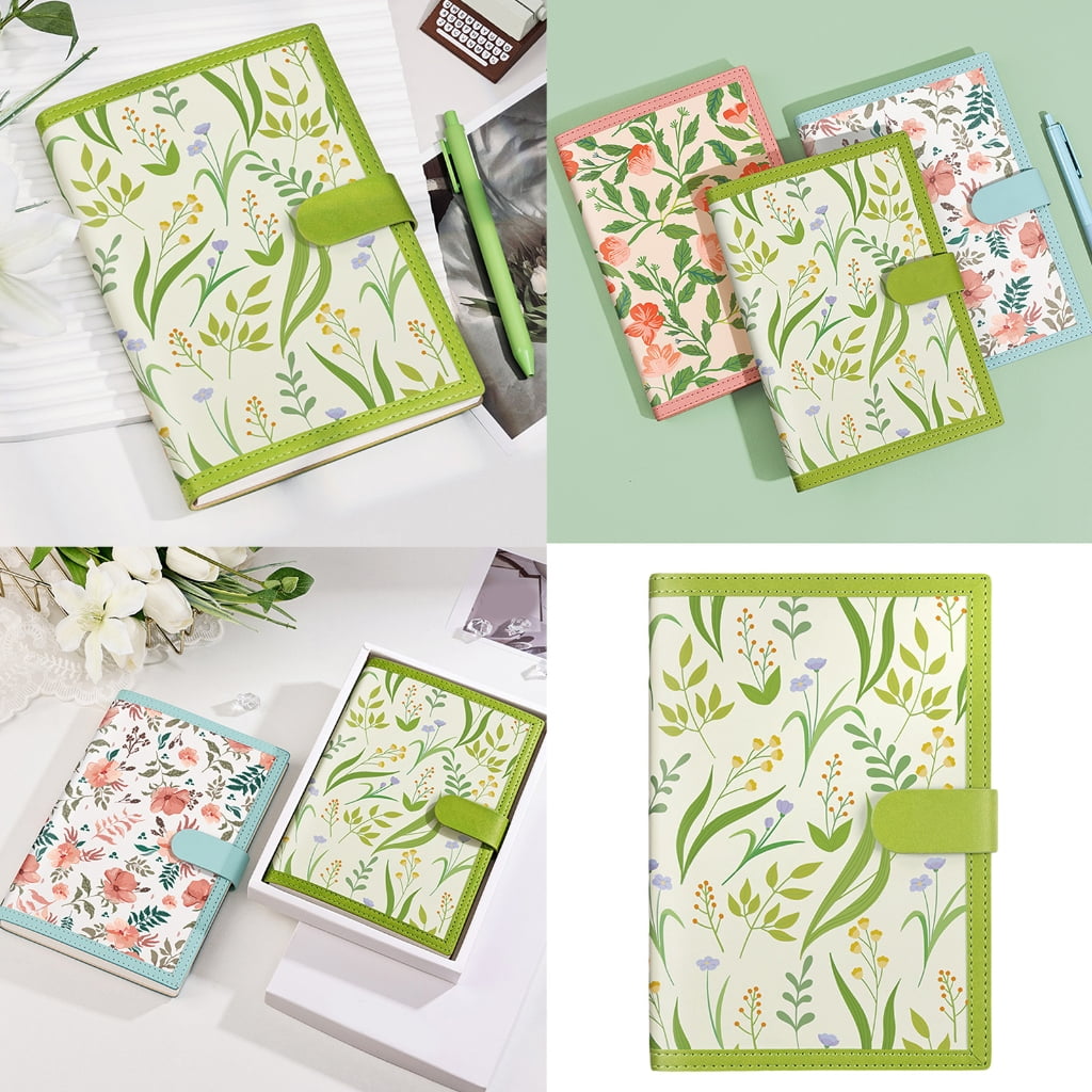 YongCo Flower Print Notebook 224 Pages Wide Lined Leather Notebook Journal 8.5x5.7Inch