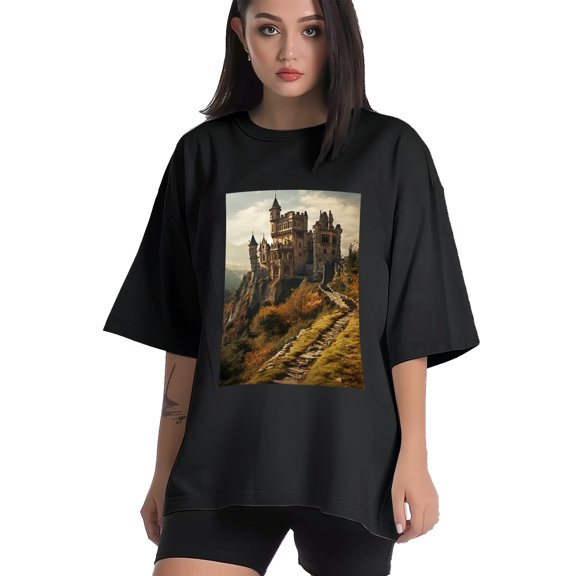Plus Size Shirt for Women Black Tops for Women Short Sleeves Shirt for Women Castle (93） T Shirt Crewneck Shirt for Women XS