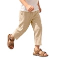 thumbnail image 2 of Toddler Boy's Casual Cotton Linen Cropped Pants Elastic Waist Loose Fit Lightweight Capri Trousers for Summer Beach Holiday Lounge Everyday Wear Kids Bottoms, 2 of 9