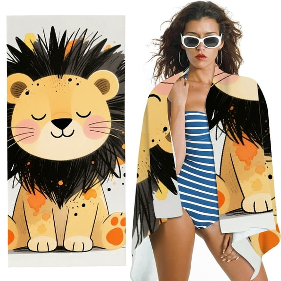 RKSupls Cute Lion Oversized Microfiber Beach Towel - Machine Washable Ultra-Soft Microfiber, for Bathroom, beach, Soft Super Absorbent- 30x60 in