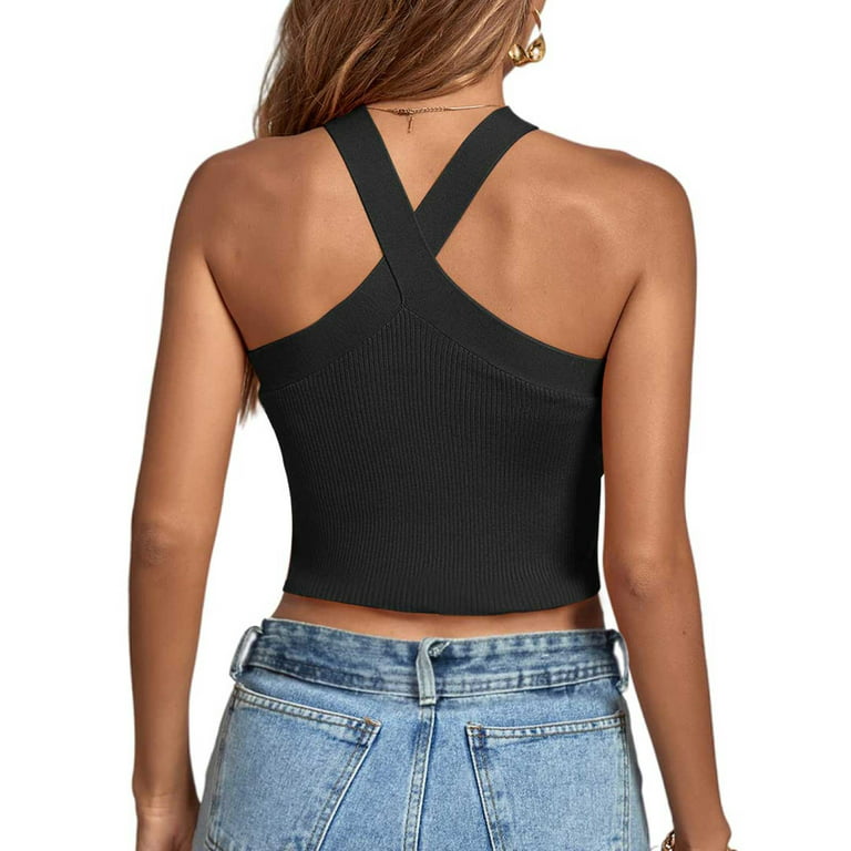 Women Vest Sexy Sleeveless Open Back Knotted Tank Crop Tops Casual Sport  Shirt
