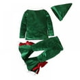 thumbnail image 2 of Xmarks Christmas Newborn Infant Baby Girl Outfit Long Sleeve Ruffled Santa Baby Romper+Flare Pants+Xmas Cap 3Pcs Set Green 6-7Y, 2 of 6