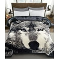thumbnail image 4 of Marina Decoration Reversible 8 LB Oversized Heavy Woven Fluffy Plush Soft Warm Korean Style Mink 2 Ply Rich Printed Animal Flannel Fleece Throw Raschel Blanket, 78 x 86 Inch Wolf Pattern, 4 of 8