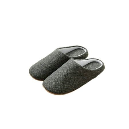 

Difumos Mens Home Slipper Slip On House Slippers Closed Toe Bedroom Shoes Casual Comfort Indoor Shoe Breathable Linen Black 7-7.5