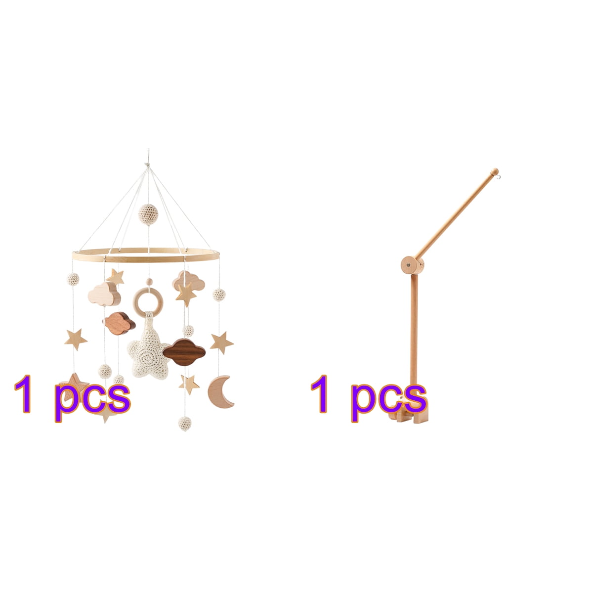 Star Crib Bell with Rotating Music Rattle – Wooden Baby Bed Bell, Hanging Wind Chime Toy for Newborn Nursery, Soothing Sleep & Decorative Mobile