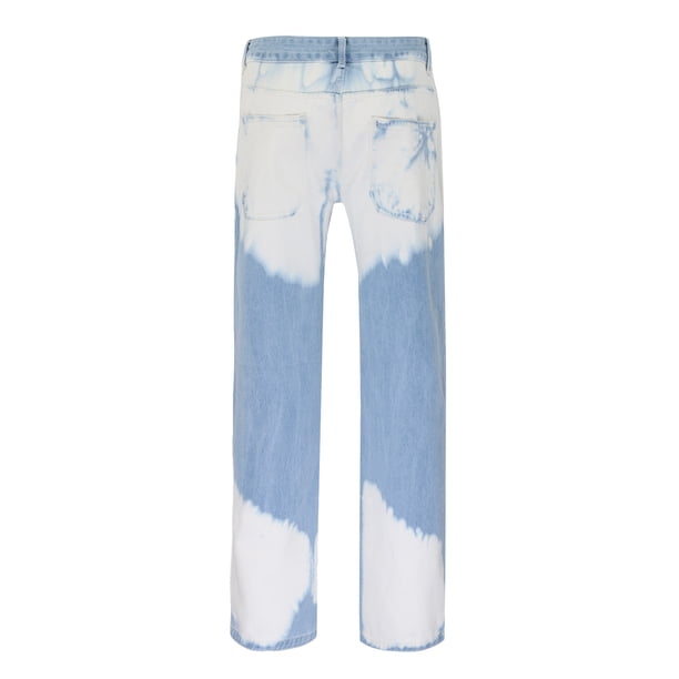 Pantalones de hombre Pantalones de mezclilla teñidos anudados rectos lavados blancos sueltos En stock Pompotops oipoqjl23868
