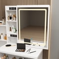 thumbnail image 3 of KULAGAGA Large Vanity Set with 3 Colors Lighted Mirror, Makeup Table with Cushioned Stool, 3 Storage Shelves 4 Drawers, Dressing Table Dresser Desk, 3 of 8