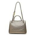 thumbnail image 7 of Woven Bag for Women Shoulder Purse: Vegan Leather Handbag - Handmade Tote Bag - Elegant Satchel Bag with Bowknot (Light Copper and Silver Color), 7 of 7