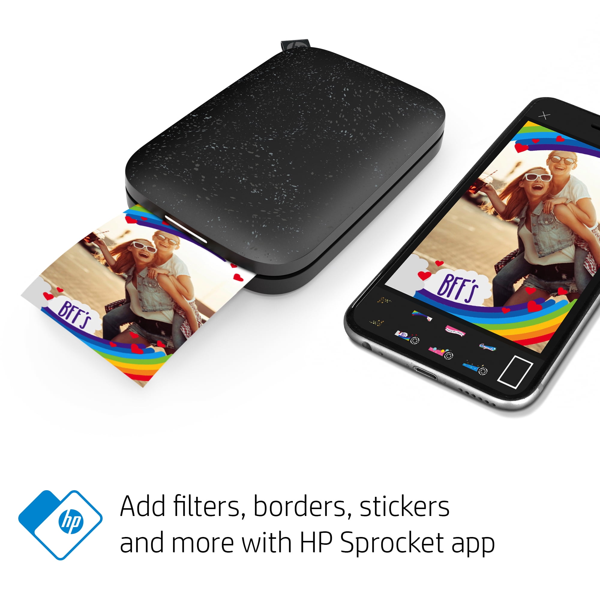 HP Sprocket Portable Photo Printer (Noir) – Print 2x3” Sticky-backed Photos from Your Phone - Walmart.com