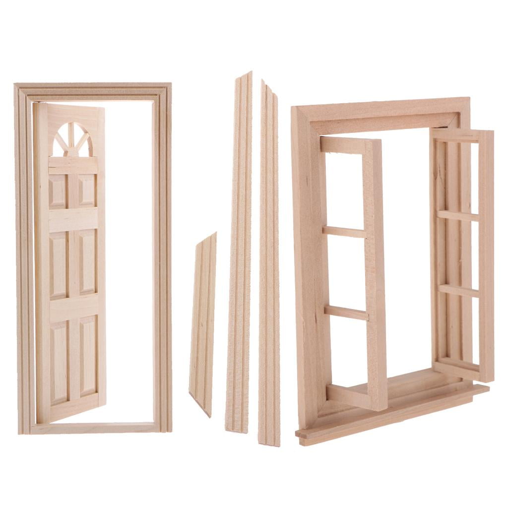 2 Set Mini Double Working Window Wood 1/12 Dollhouse Furniture Accessories 