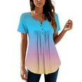 thumbnail image 3 of NAMTYQX Trendy Tops for Women 2025 Button V Neck Short Sleeve Casual Plus Size Pleated Pattern Loose Fit Trendy Blue Size 3XL, 3 of 5
