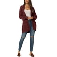 thumbnail image 2 of INSPIRE CHIC Women's Fall Winter Long Sleeve Cable Knit Open Front Sweater Cardigan with Pockets S Wine Red, 2 of 6