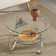 Coffee Table, Retro Minimalist Metal Frame Double-Layer Tempered Glass ...