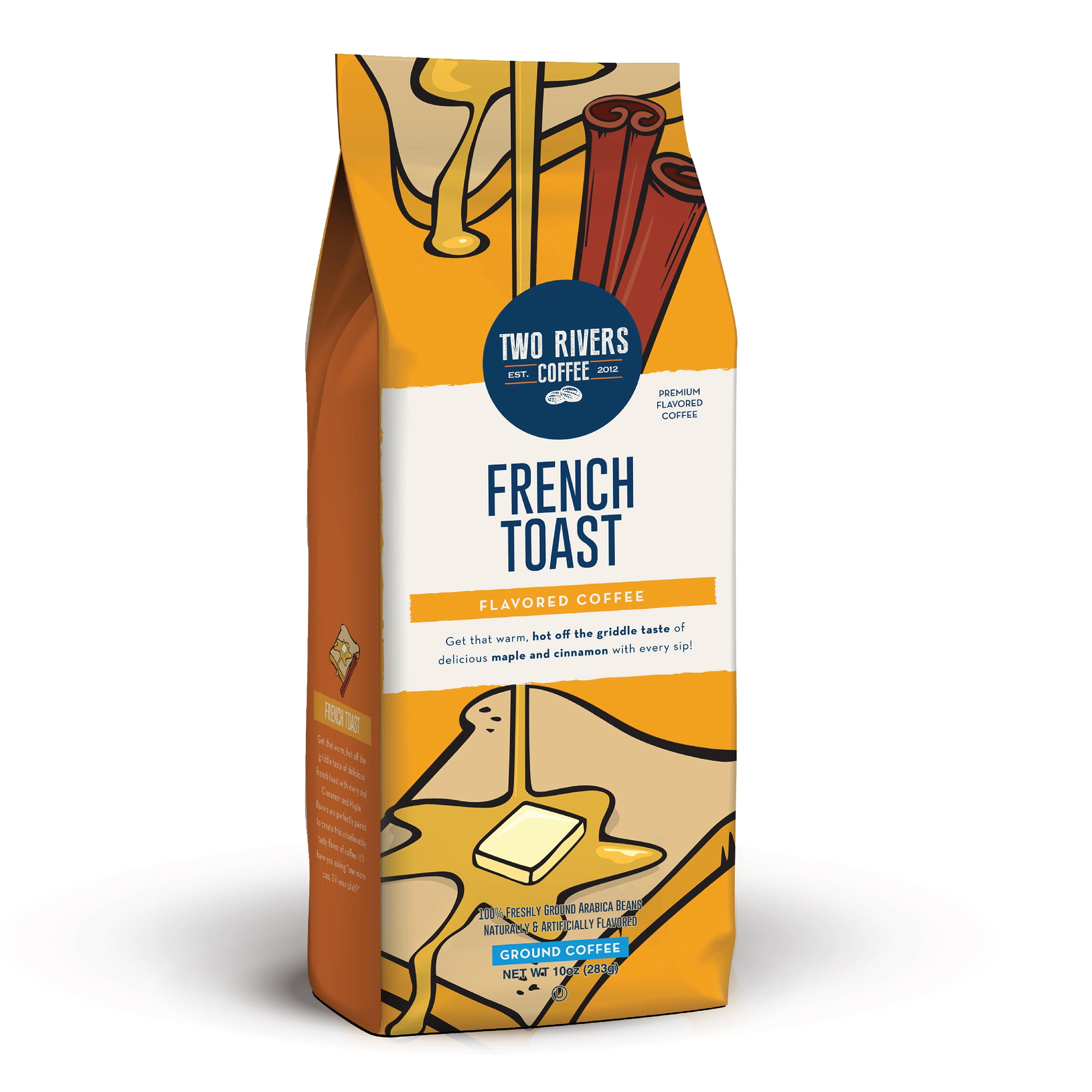 Two Rivers Coffee Flavored Ground Coffee 100% Arabica Coffee Beans, French Toast, 10 Oz. 6-Pack