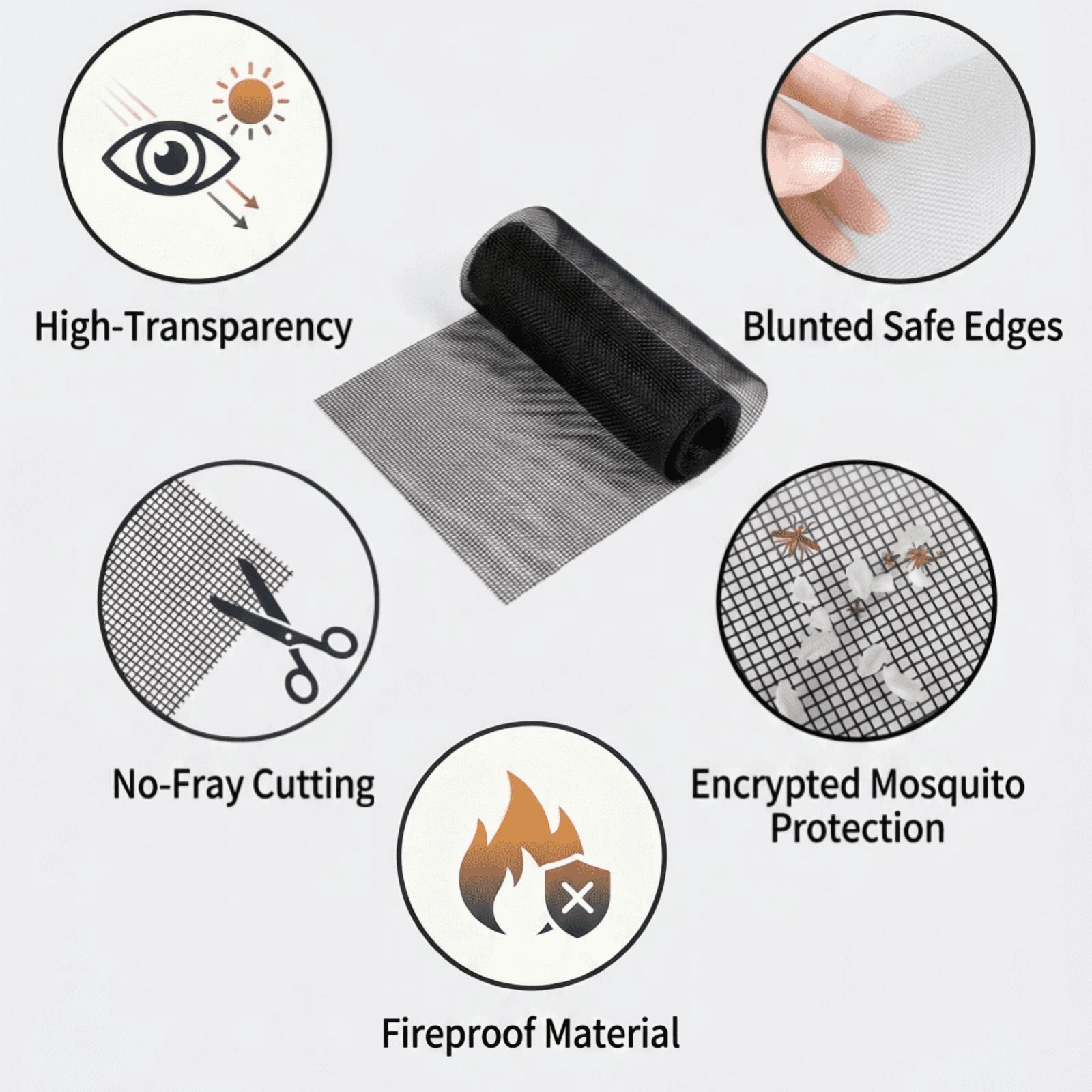 Window Screen Roll with Stainless Steel Mesh 24x48 FT, Black High-Transparency Screen Replacement for Doors Patios Porches, DIY Friendly