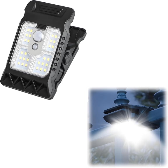 Clip on Solar Lights Outdoor, Portable LED Camping Lamp with Adjustable Clamp, Solar Powered Emergency Light for Garden, Garage & Yard