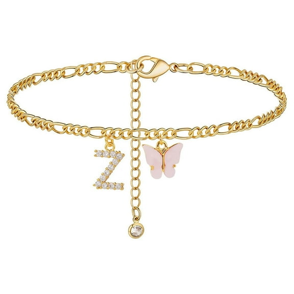 Personalized Initial Anklet Gold Plated Letter Charm with Butterfly Design for Women Girls
