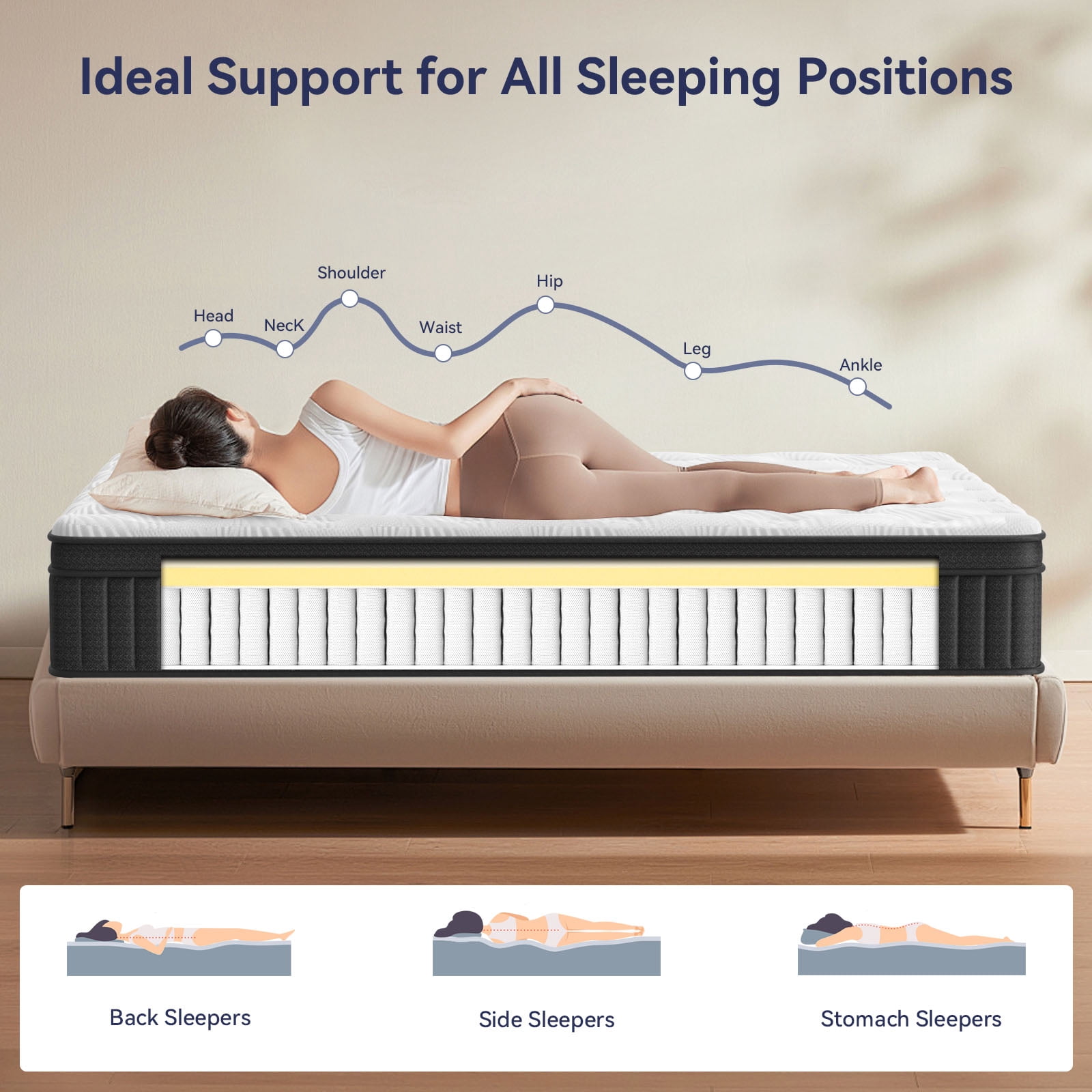 CRYREINA Full Size Mattress 10 inch, Hybrid Mattresses in a Box, Upgrade Individually Pocket Springs, Medium Firm, Pressure Relief, Breathable Comfort and Durable