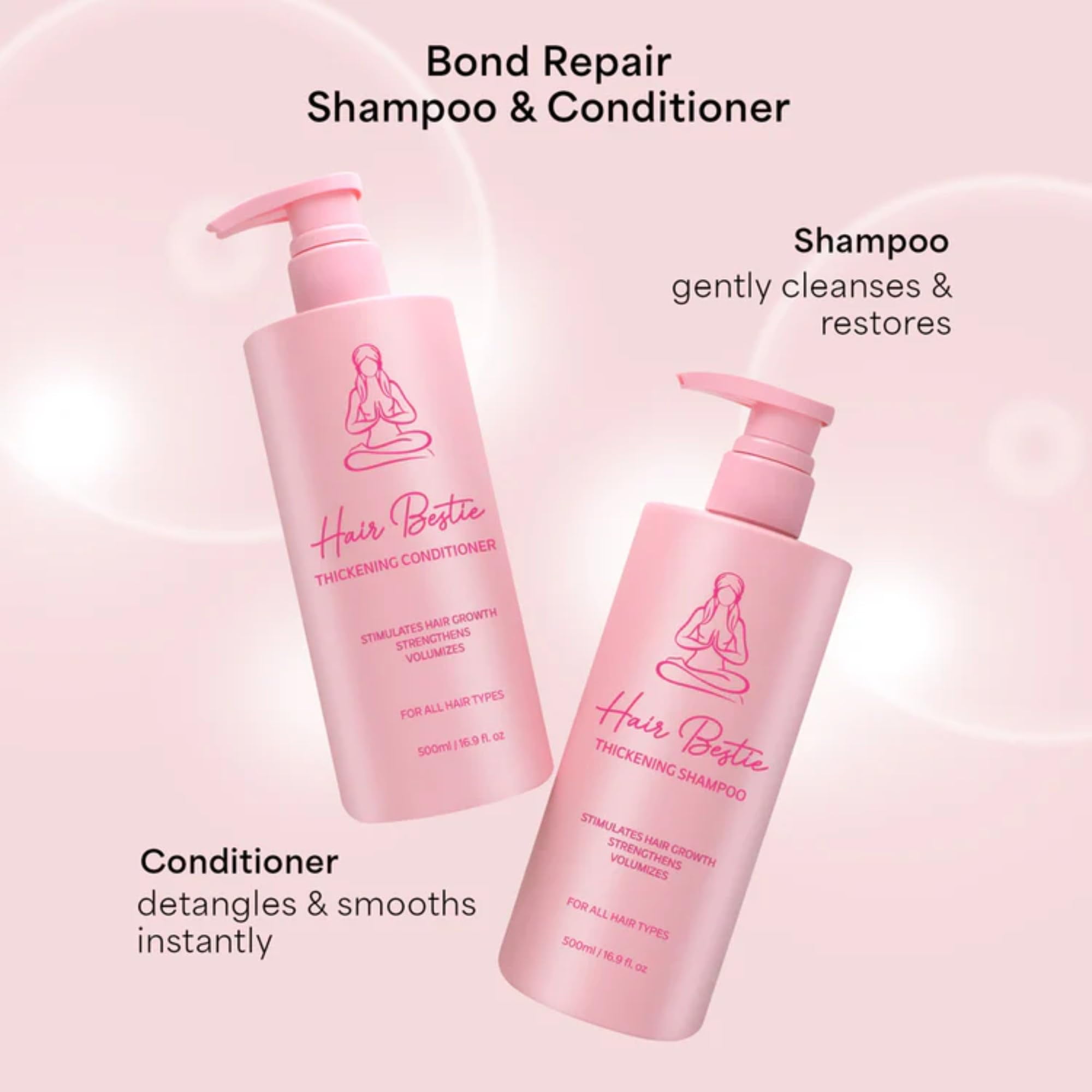 Karma Beauty Hair Bestie Thickening Shampoo and Conditioner Set | Brazilian Keratin & Coconut Oil | Frizz Control, Shine & Smoothness | Hydrating Hair Care Bundle for All Hair Types Women & Men