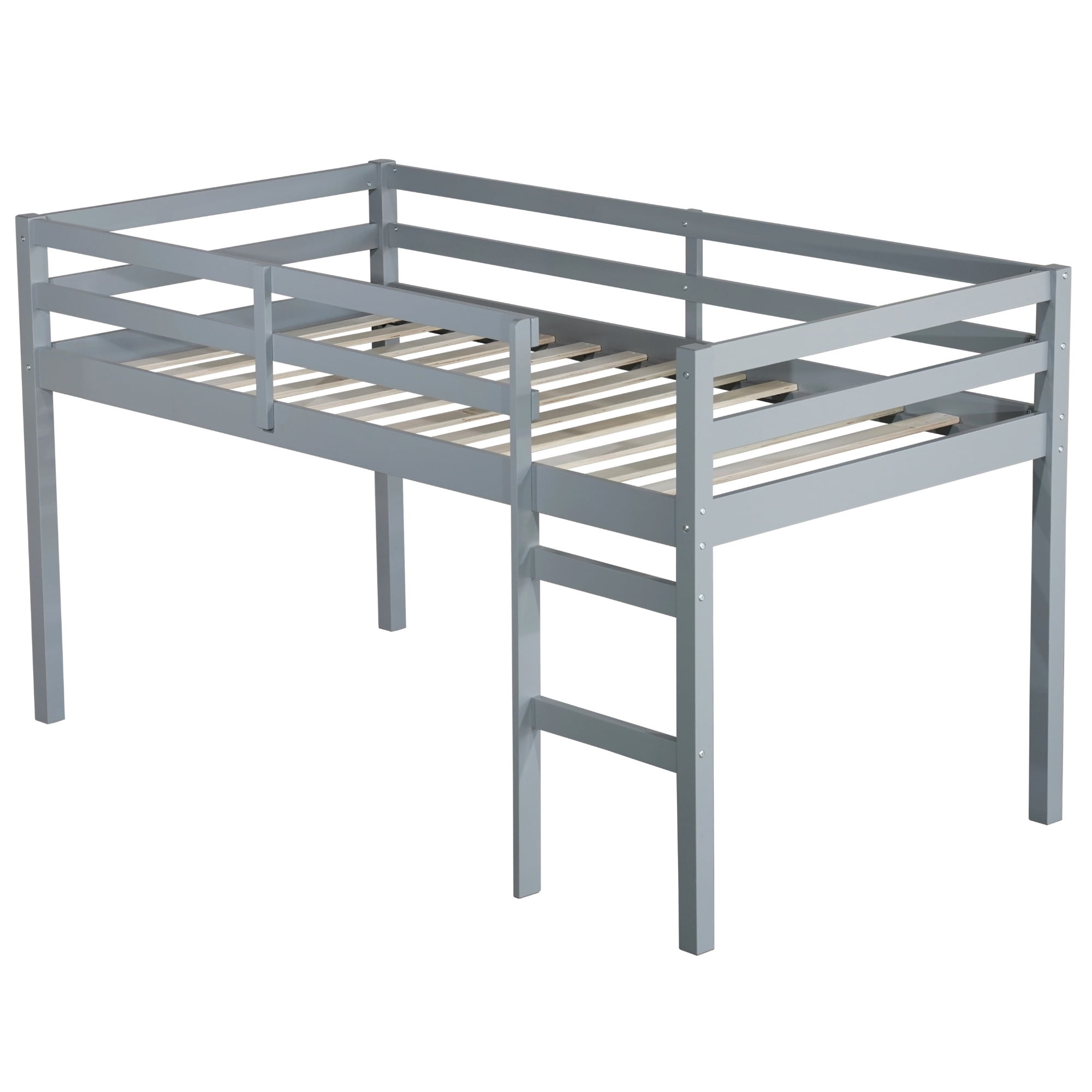 Alvantor Twin Loft Bed for Kids Wooden Bed Frame with Stairs, No Box Spring Needed, Grey