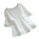 thumbnail image 4 of Blusa informal de lino y algodón para mujer de UMfun, cuello redondo, manga corta, lisa, holgada, color blanco (S-2XL), 4 of 8