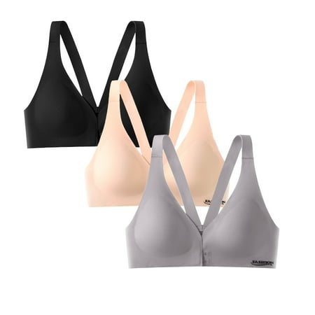 HCURIBAD Clearance! Bras for Women  Pack of 3 Womens Front Closure Bra Racerback Plus Size Unlined Underwire Full Coverage Bras Wireless Bras for Women  Push up Bra  Bra Pack 3Pcs underwear Black2 L