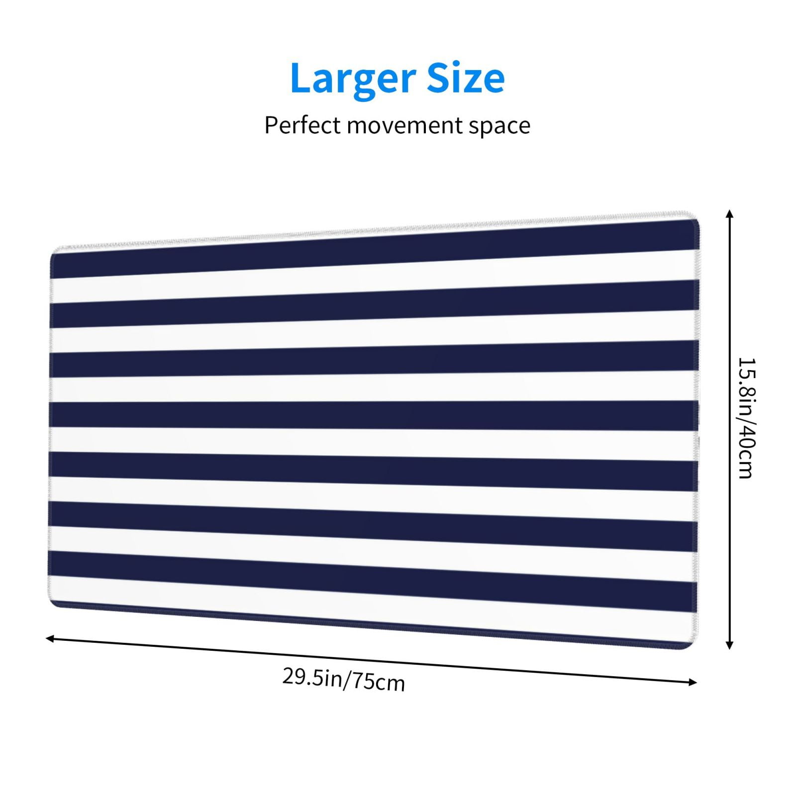 Kdxio Navy Blue And White Stripes Print Large Gaming Mouse Pad,Non-Slip Base,Water Resist Keyboard Pad for Gamer,Office & Home,29.5 x 15.8 in