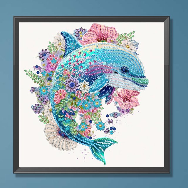 Pintura de diamante 5D DIY, kit de delfín con forma especial parcial, decoración del hogar Hugtrwg Para estrenar