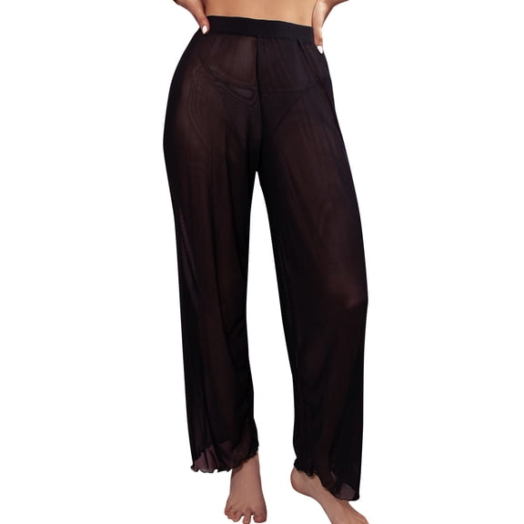 Swim Suit Coverup for Women Beach Mesh Sheer Cover Up Pants Swimwear Trousers for Festival Party Holiday Summer Black,XXL