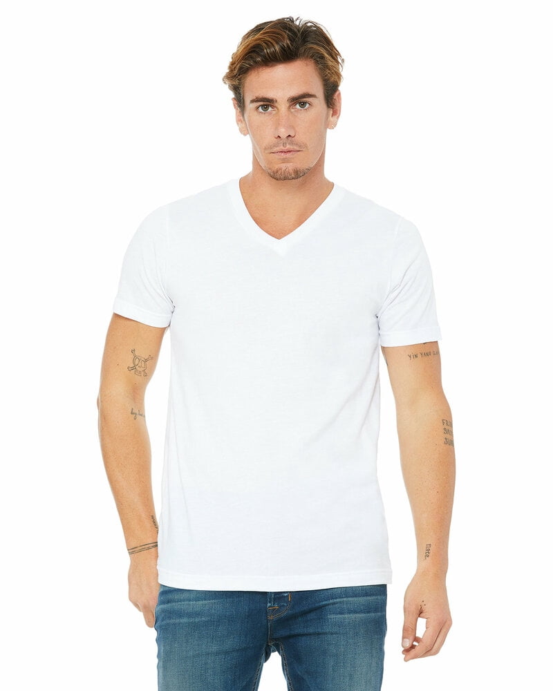 BELLA+CANVAS Adult Short Sleeve V-Neck Personalized T-Shirt, Create your own Designs, White, Small, Unisex